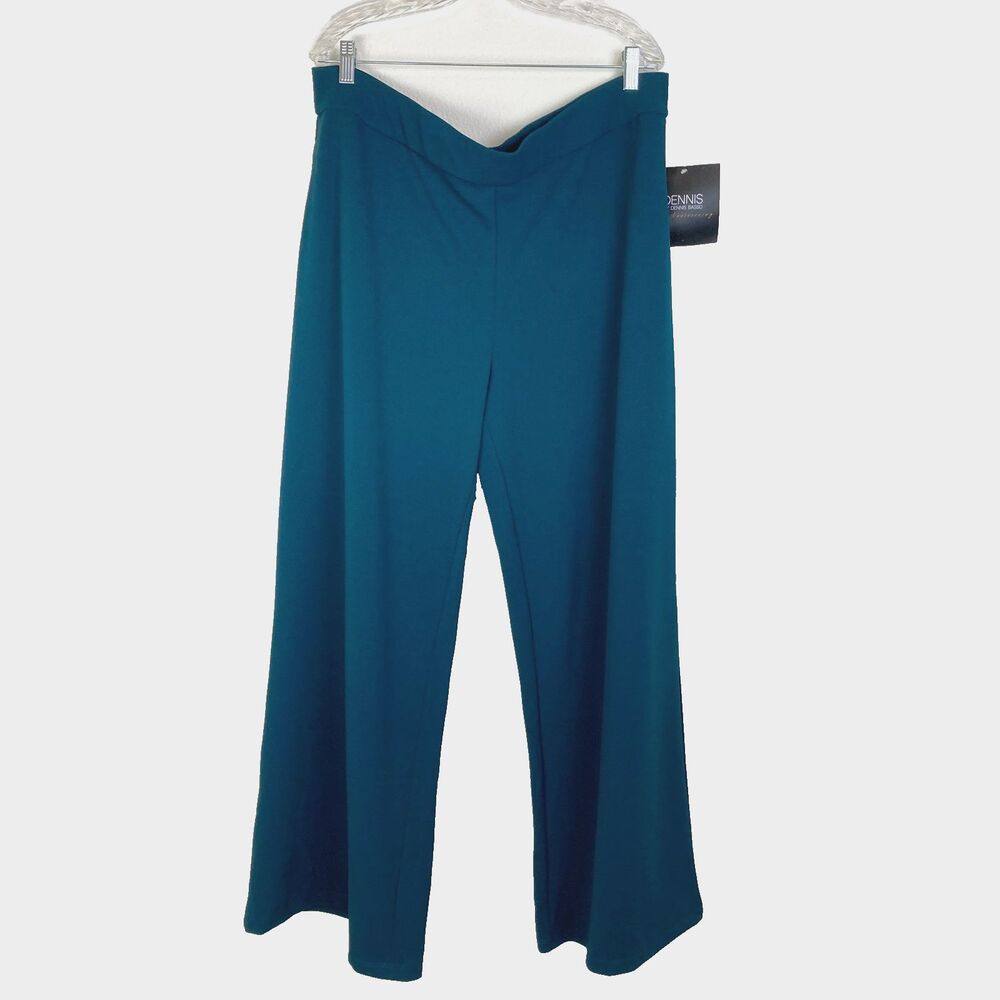Dennis Basso Women's NWT Wide Leg Pants Size XL Dark Green Stretch Knit